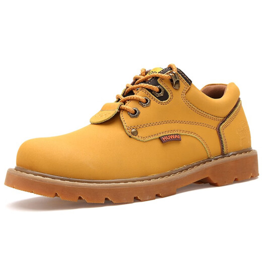 Work shoes men's new style cowhide large leather shoes classic British style low-cut couple's Martin boots small size retro wear-resistant tough guy logging shoes fashionable casual men's shoes yellow 41 leather shoe size