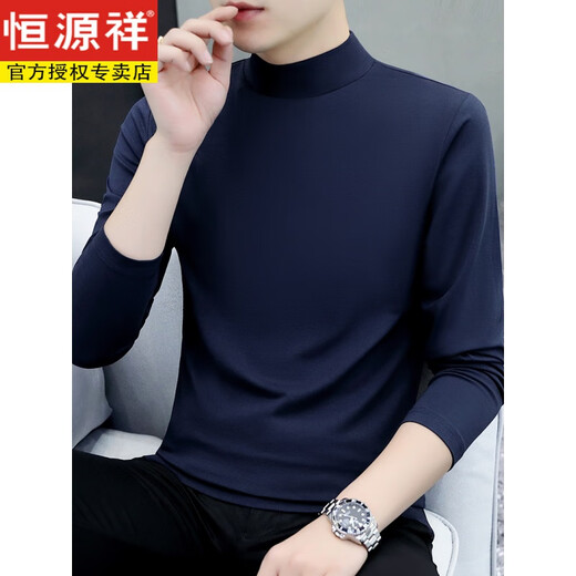 Hengyuanxiang pure cotton spring and autumn half-high collar bottoming shirt men's slim fit inner long-sleeved T-shirt mid-collar men's autumn coat outer wear YPT192 black half-high XL recommended 130-145Jin Jin equals 0.5 kg