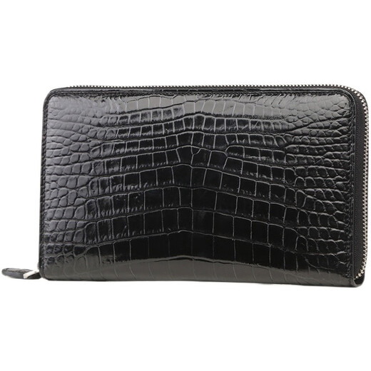 Jue Oudens Persönlichkeit trendy und coole Krokodil Leder Brieftasche Herren Langer Reißverschluss Boutique Handtasche Business Clutch große Kapazität Mobiltelefon Beutel Schwarz