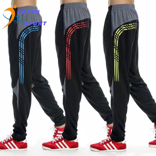 Cozok Summer Sportshosen Männer lose Kälber, Rad- und Fitness -vielseitige Trendy Casual Hosen Fußballtraining Hosen 9680 Schwarz und Rot (dünner Stil) 3xl Größe