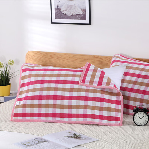 法兰格慕加厚老粗布枕巾亚麻单人加密枕巾四季通用吸汗透气47*74一对 灰彩条一对