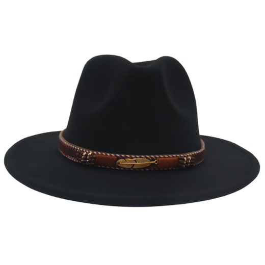 Pei Ke European and American men's and women's British hats ethnic style Tibetan wide-brimmed Tibetan style hat fedora hat black L (5962cm)