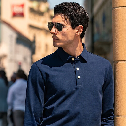 Mr. Bu Spring y Autumn Style Camiseta de algodón puro de manga larga para hombres Patented Ocho Caracter Business Business Clothing Casual Men's YS11972 Deep Sea Blue 3xl (190)
