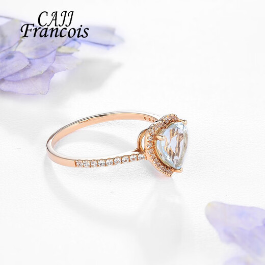 CAJJ Francois 1 carat aquamarine heart-shaped ring for women, natural colored gemstone jewelry, 18k gold inlaid with gemstones, couple proposal, size 14