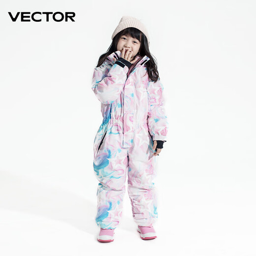 Vector儿童滑雪服套装女童连体加厚外套保暖防水防风透气户外滑雪衣雪裤 粉紫星空-儿童连体滑雪服 130cm