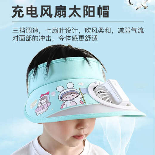
European children's hat boys and girls sun hat charging with fan outdoor children's large brim empty top hat B2185 pink rabbit