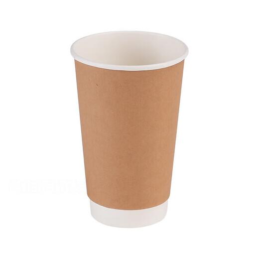 Disposable coffee cup with lid, hot drink cup with lid, commercial take-out packaging cup, soy milk hollow kraft paper cup, 500ml double-layer kraft paper cup, white switch lid, 25 sets
