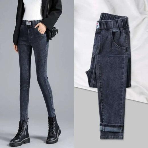 Pencil high-waisted jeans for women 2022 spring and summer new Korean style slim stretch slimming tall tight-fitting nine-point pencil long pants casual and versatile trendy 831 black gray without velvet 27