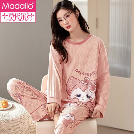 Modal Cotton Pyjamas für Frauen im Frühling und Herbst lange Ärmel Hose runden Hals niedlich gedruckt lose große Größe Casual Dünn Home Kleidung weiße GXT9922 Farbe M (Empfohlen 75-95jin [Jin entspricht 0,5 kg]))