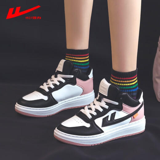 Pull back women's shoes plus velvet high-top shoes 2022 spring and autumn new sneakers for students versatile winter trendy sports and casual shoes for women black powder 38