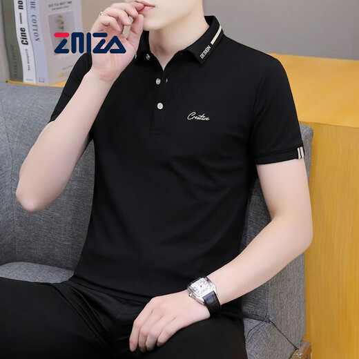 
ZMZA short-sleeved T-shirt for men's lapel business casual summer new style fashionable simple handsome POLO neck t-shirt top for men 683 blue M Recommended 100-120Jin [Jin equals 0.5 kg]