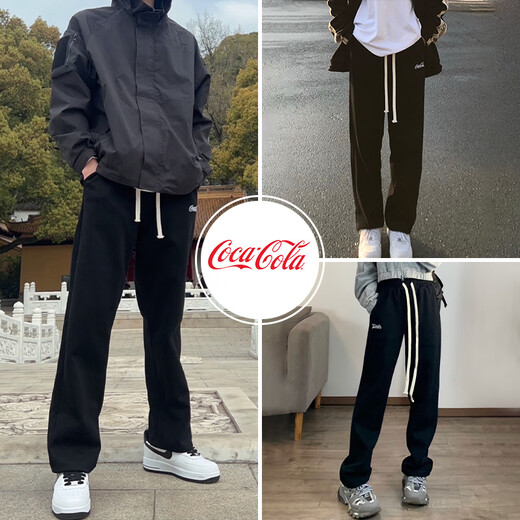可口可乐（Coca-Cola）休闲裤男夏季冰丝卫裤情侣宽松直筒长裤 黑色常规 L