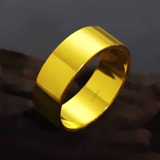 Craftsman gold ring for men and women pure gold 999 glossy surface solid closed mouth atmospheric aperture plain circle retro domineering gift giving face width 5mm 6g, return and replenish according to the actual gold