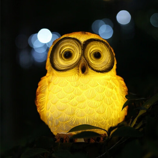 Shiyan Solar Garden Light Creative Simulation Zoo Forest Ornament Garden Landscape Light Outdoor Waterproof Decorative Light Yellow Round Owl