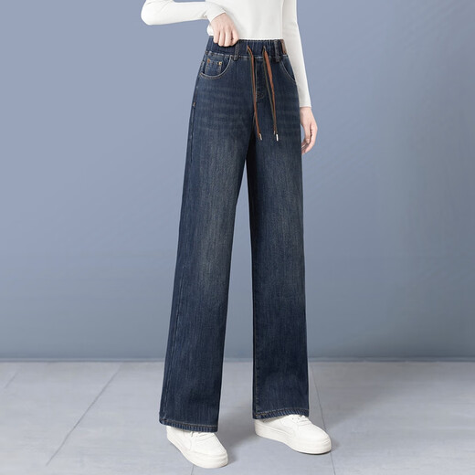 Shechi plus velvet thickened warm jeans women's 2025 winter new high-waist straight slim casual pants