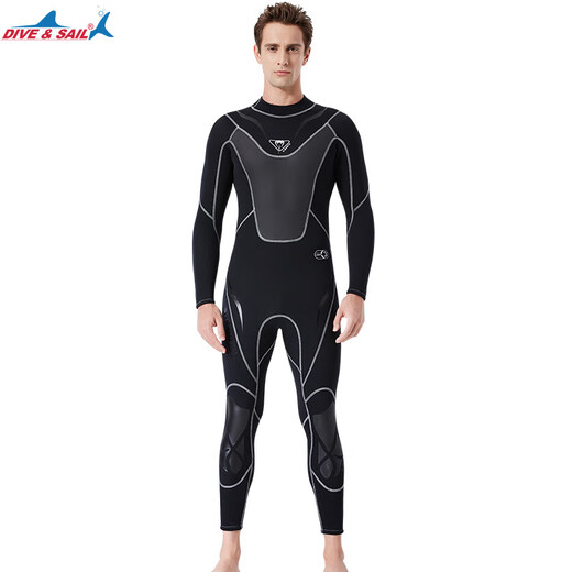 DIVE&SAIL manufacturer wholesale new 3mm wet suit men's wet one-piece warm snorkeling suit long-sleeved cold-proof surfing winter swimsuit black M