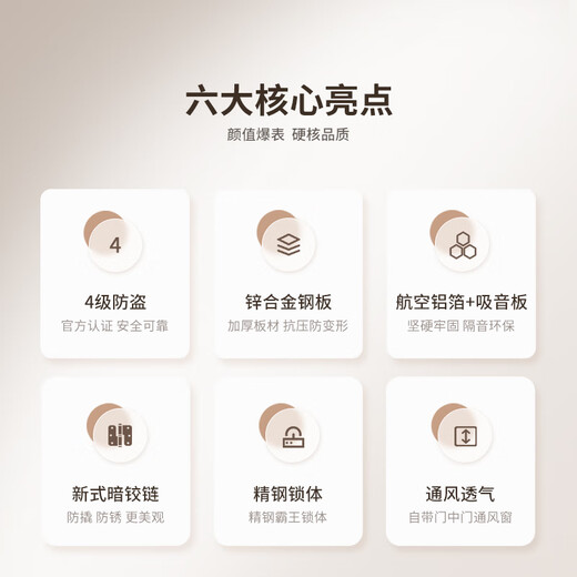 欧帝乐（OUDILE）通风4级防盗门入户门+奶油风加厚门扇透气通风门窗暗铰链+指纹智能锁 全自动智能锁 2150*1050/2250*960