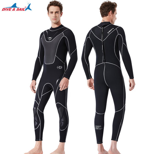 DIVE&SAIL manufacturer wholesale new 3mm wet suit men's wet one-piece warm snorkeling suit long-sleeved cold-proof surfing winter swimsuit black M