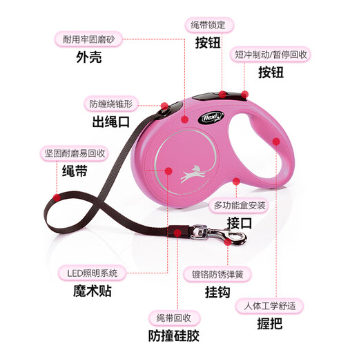 FLEXI German flex Martian dog leash automatic retractable explosion-proof chain small and medium-sized dog leash imported flame red ribbon S 5m 15KG ribbon