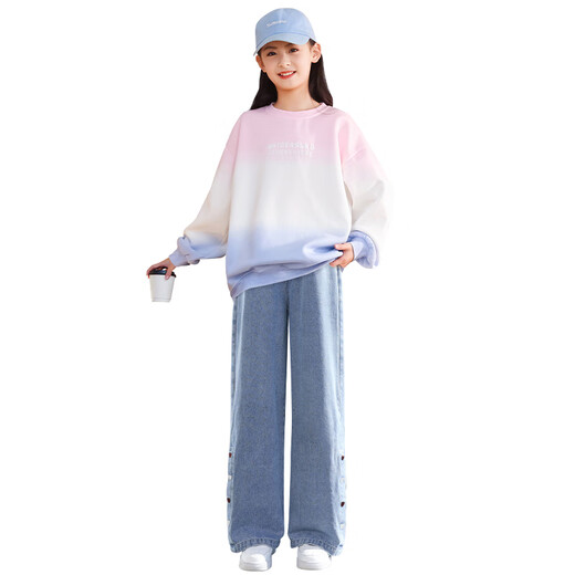 优优1点（Yoyo one）女童春装套装新款大童春季时髦洋气卫衣儿童春秋炸街女孩休闲 13068蓝色+4891渐变 170cm