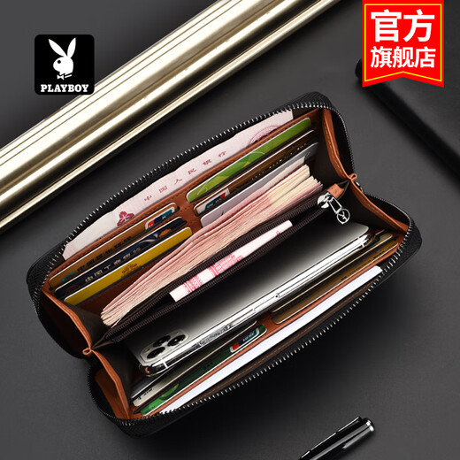 Playboy (PLAYBOY) wallet men's long large capacity men's handbag zipper card bag business clutch birthday gift hand clip bag