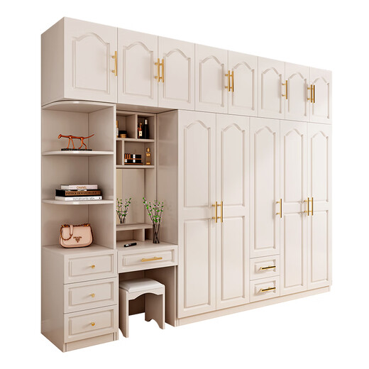 Yifansen package installation solid wood wardrobe bedroom flat door European style wardrobe with dressing table three-door large wardrobe five doors main cabinet + top cabinet + dressing table