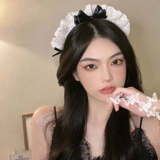 Mengdong Lace Bow Cat Ear Headband Maid Hair Accessory Cosplay Cute Animal Ears Lolita Cat Headband Headdress Maid Bow Headband*1 One Size
