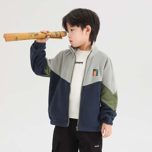Zuoxi Boys' Polar Fleece Jacket 2025 Spring and Autumn Children's Fleece Jacket Medium and Big Children's Autumn Top Navy Blue 140