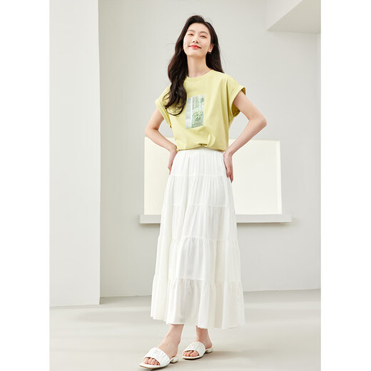 梵希蔓法式优雅白色半身裙女2025年夏季新款高腰宽松a字蛋糕裙子 M7028 白色 M