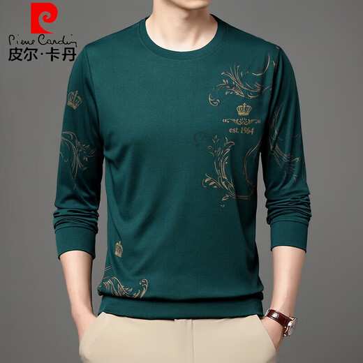 Pier Cardin brand high-end gray sweatshirt for men's inner bottoming shirt clothes autumn new casual printed long-sleeved T-shirt for men B6627 gray 52