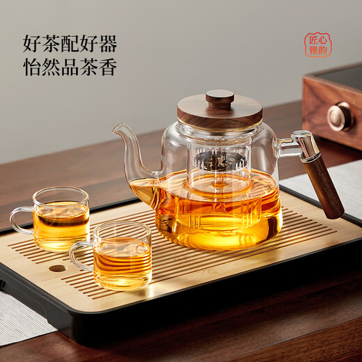 YIHUTEA teapot glass teapot thickened teapot household kettle high temperature resistant tea boiler tea set health pot set steaming double inner tank large ethereal pot 1100ml