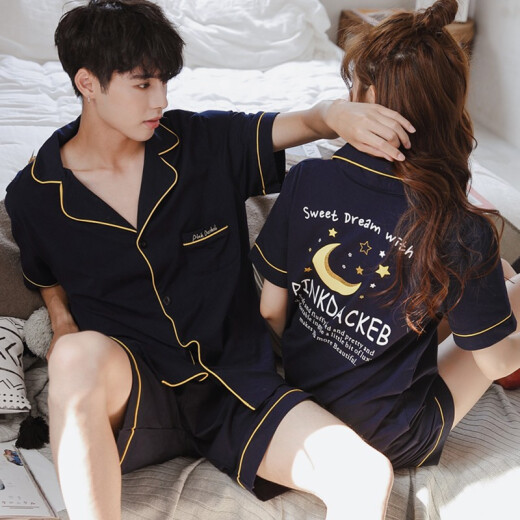 Pinkdackeb Couple Pajamas Women's Summer Two-piece Short-sleeved Loose Student Casual Cotton Korean Men's Home Clothes Set Men's M Size (100-130Jin [Jin equals 0.5kg])