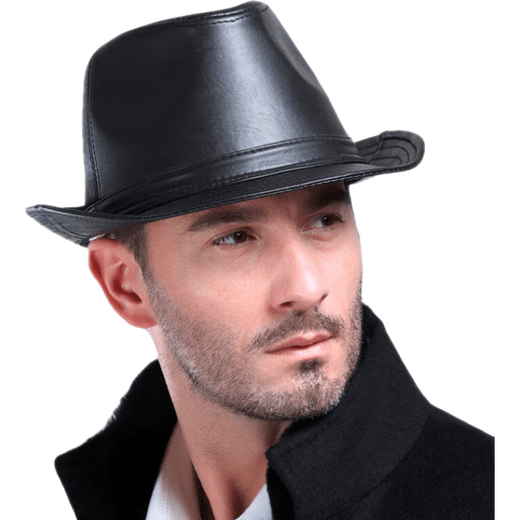 Wild Plum Spring and Autumn Genuine Leather Hat Men's Sheepskin Siren Hat British Big Brim Gentleman Hat Winter Middle-aged and Old Leather Hat Trendy Hat Black 57--58