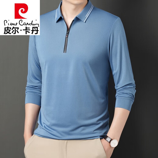 
Pierre cardin high-end brand semi-zipper long-sleeved T-shirt for men's autumn lapel base shirt casual inner-fitting Polo clothes for men T 6621 black 48 [90-110Jin [Jin equals 0.5 kg]]