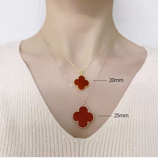 18K gold four-leaf clover pendant color gold rose gold female gold necklace pendant au750 birthday gift for girlfriend 18K rose gold (single pendant) 15mm red agate stone