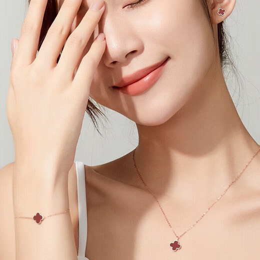 Givenchy Light Luxury 18K Color Gold Four-Leaf Clover Necklace Women's Pendant Rose Gold Jewelry Birthday Gift for Girlfriend 18K Color Gold Red Agate Necklace Exquisite Gift Box