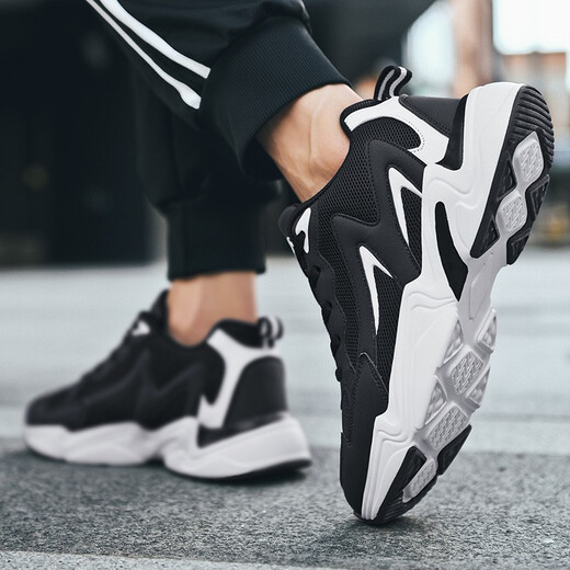 HEACOOA boys shoes junior high school students spring 2025 new boys casual sneakers teenagers breathable running sneakers black and white mesh 9195 38