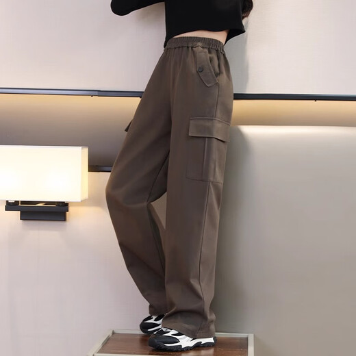 I.KARNOW girls overalls 2025 autumn and winter plus velvet girls straight pants medium and large children's wide leg pants casual trousers army green pure cotton 15063 military green + 15063 black (plus velvet) 170