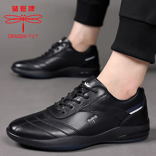 Dragonfly Brand Herrenschuhe neue vielseitige Herren Lederschuhe Sport und lässige Kuhwahnsinnsschuhe Koreanisch koreanische Kee-resistente weiche Sohle weiche Seitenlaufschuhe Männer 9877 Schwarze innere Höhe erhöhen 40