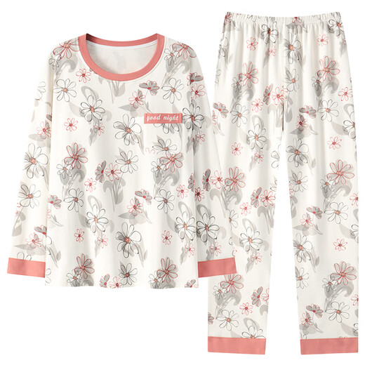 秦暖女士长袖睡衣套装自带胸垫一体春秋季家居服大码夏冬款韩版可外穿 WZ1105 M码(建议75-95斤)