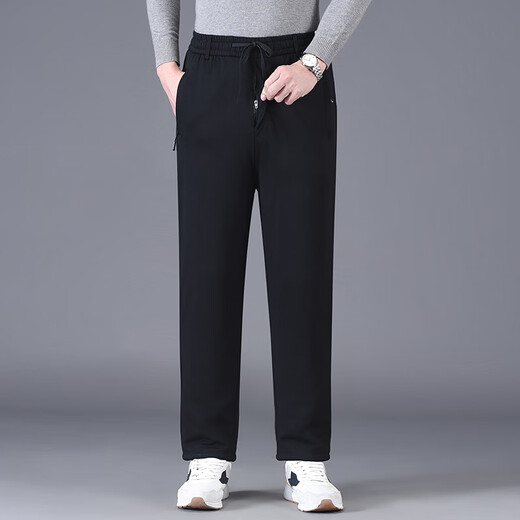 He Mian Sheng Wool Cotton Pants Men's Outerwear Velvet Thickened Middle-aged and Old Dad Winter High Waist Knee Pads Loose Straight Warm Cotton Pants Black Velvet Thickened Knee Pads Wool Cotton Pants XL 2 feet 4-2 feet 5 Recommended 110-130 Jin Jin equals 0.5 kg