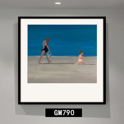 Linger Impression Niche Art Painting Nordic Style Small and Fresh Living Room Decoration Painting Restaurant Mural Blue Sea Landscape Hanging Painting GM795 50X50cm Single-Photos - Black Picture Frame