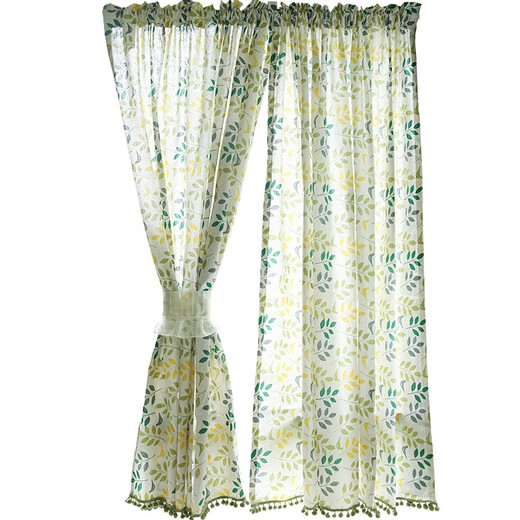 Xiongjiujiu Door Curtain Curtain Cabinet Curtain Kitchen Curtain Nordic Short Curtain Art Curtain Through Rod Short Curtain Half Curtain Partition Curtain Curtain Bird and Leaf Curtain, Through Rod Tile 140 cm wide * 140 high single price