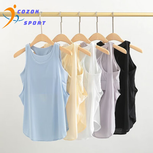 COZOK versatile yoga suit vest for women with chest pad two-in-one shockproof underwear fitness clothes loose back sports blouse salt water blue L _Suggested 105-115Jin[Jin equals 0.5 kg]