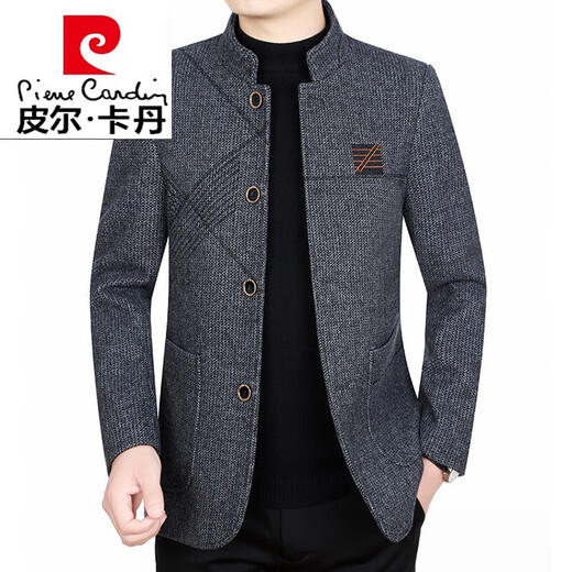皮尔卡丹（pierre cardin）商务休闲羊毛呢夹克外套男秋季2022新款帅气立领中年爸爸装上衣服 C82163灰色 185/XXL