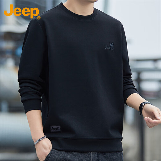 JEEP Jeep sweatshirt men's autumn and winter round neck long-sleeved T-shirt men's loose casual clothes men's black 2XL