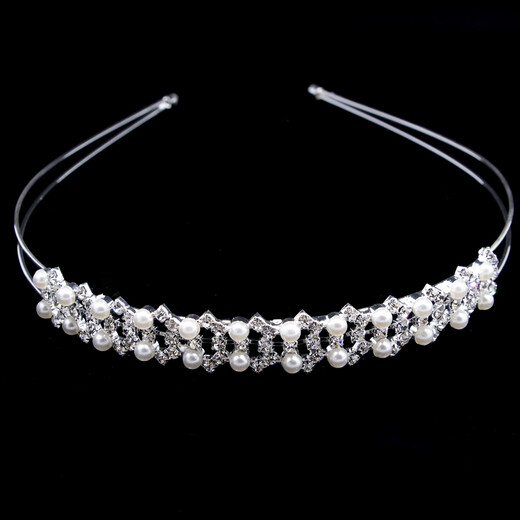 Meng Junchen bridal tiara hair accessories diamond-encrusted imitation pearl headband Korean style fashionable and elegant rhinestone double-layer hairpin headband style 6 pearl silver