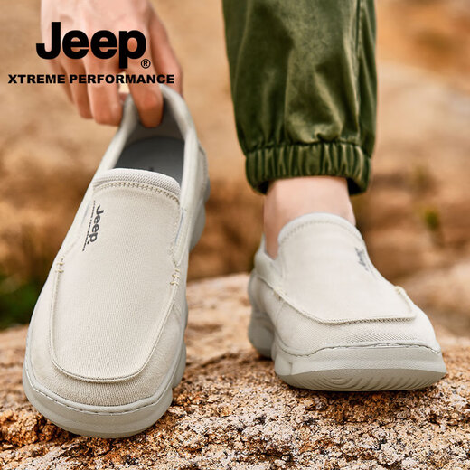 Jeep Casual Schuhe für Männer im Sommer Neuem Stil Atmungsaktives weicher Sohle leichtgewichtiger Leinwandschuhe mit einem Fuß Pedal Nicht-Rutsch-Dad-Sneakers Männer Sandfarbe [Standard Lederschuhgröße] 41