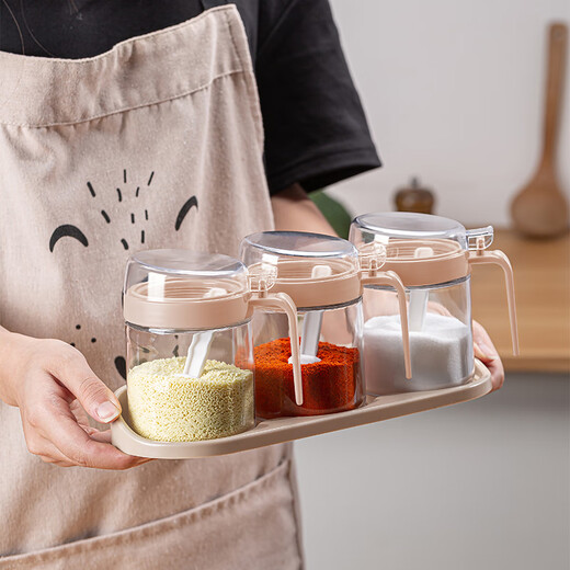 Mengting glass seasoning box seasoning bottle household salt shaker seasoning jar set seasoning box 3-piece set with storage rack