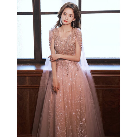 Remtin evening dress 2024 new light luxury niche high-end heavy industry banquet temperament celebrity fairy sense host female picture color 3XL